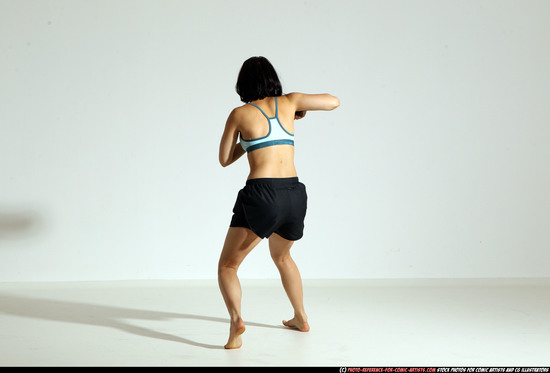 Woman Young Athletic White Fighting with knife Moving poses Casual