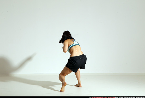 Woman Young Athletic White Fighting with knife Moving poses Casual