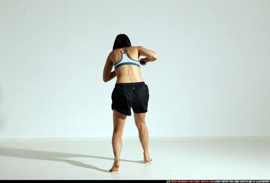 Woman Young Athletic White Fighting with knife Moving poses Casual