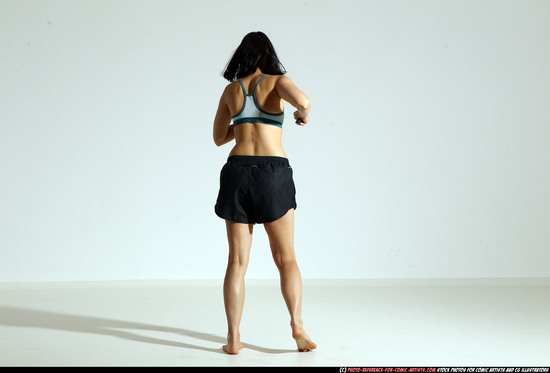 Woman Young Athletic White Fighting with knife Moving poses Casual