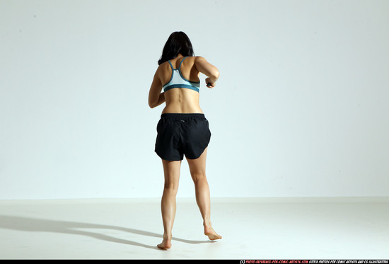 Woman Young Athletic White Fighting with knife Moving poses Casual