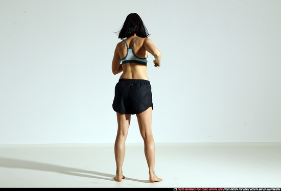 Woman Young Athletic White Fighting with knife Moving poses Casual