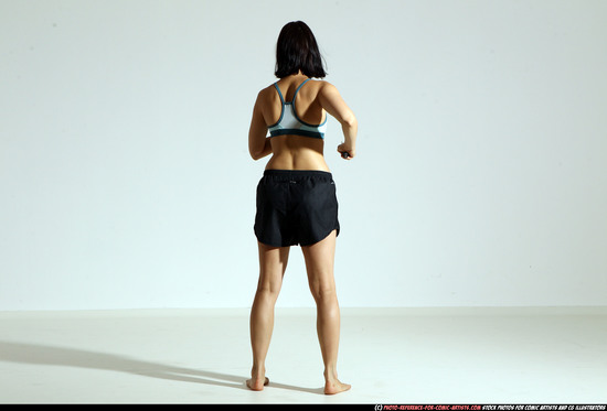 Woman Young Athletic White Fighting with knife Moving poses Casual