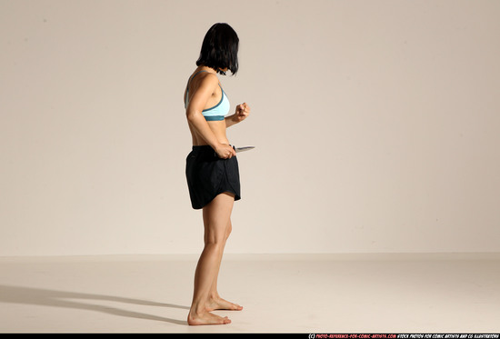 Woman Young Athletic White Fighting with knife Moving poses Casual