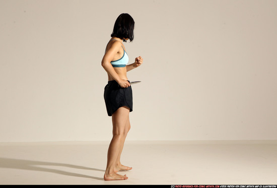 Woman Young Athletic White Fighting with knife Moving poses Casual