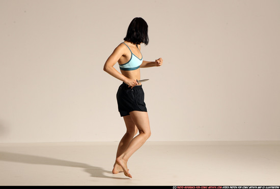 Woman Young Athletic White Fighting with knife Moving poses Casual