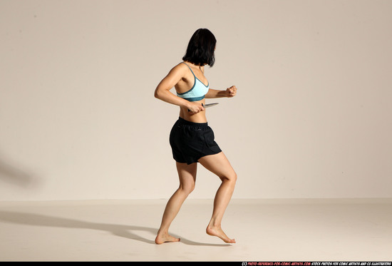 Woman Young Athletic White Fighting with knife Moving poses Casual