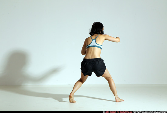 Woman Young Athletic White Fighting with knife Moving poses Casual