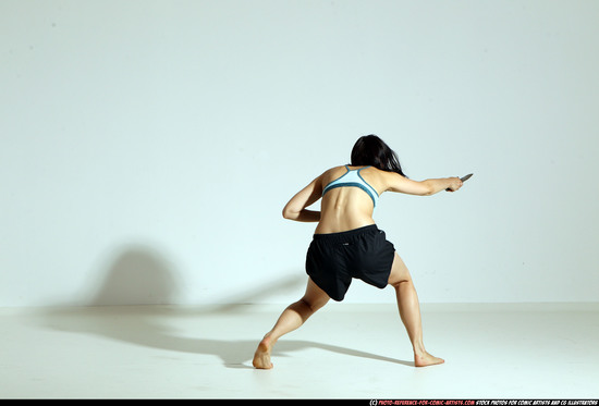 Woman Young Athletic White Fighting with knife Moving poses Casual