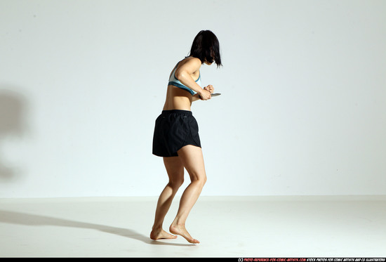 Woman Young Athletic White Fighting with knife Moving poses Casual