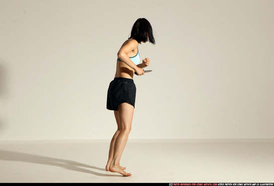 Woman Young Athletic White Fighting with knife Moving poses Casual