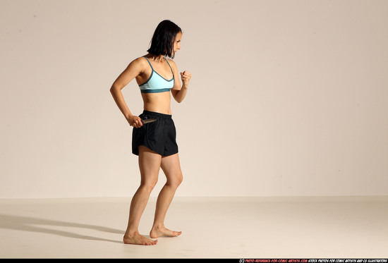 Woman Young Athletic White Fighting with knife Moving poses Casual