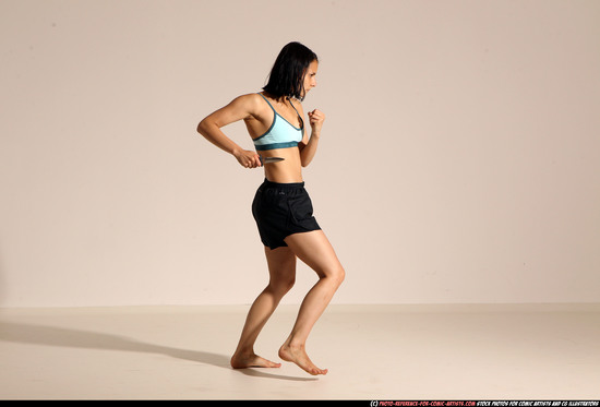 Woman Young Athletic White Fighting with knife Moving poses Casual