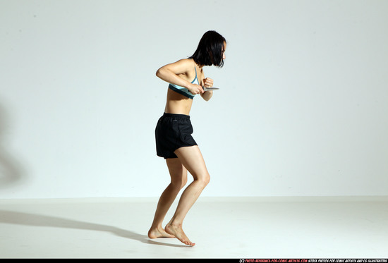 Woman Young Athletic White Fighting with knife Moving poses Casual