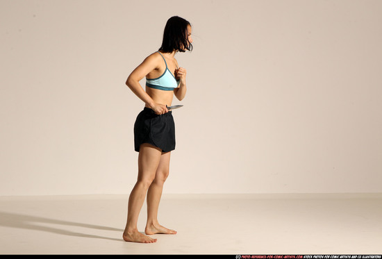 Woman Young Athletic White Fighting with knife Moving poses Casual