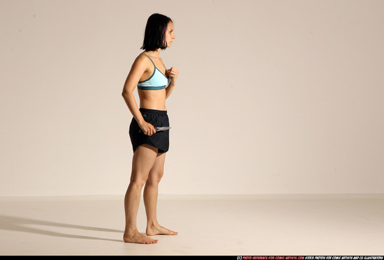 Woman Young Athletic White Fighting with knife Moving poses Casual