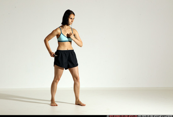 Woman Young Athletic White Fighting with knife Moving poses Casual