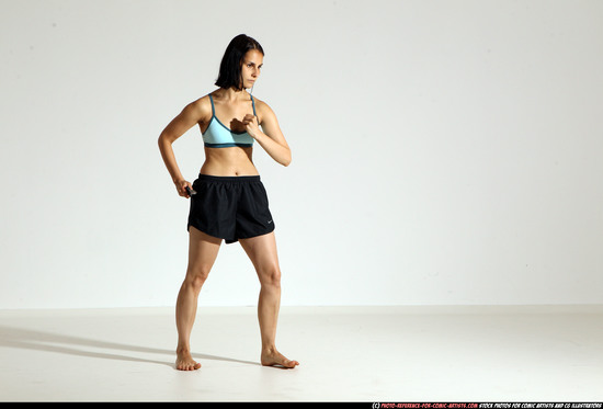 Woman Young Athletic White Fighting with knife Moving poses Casual