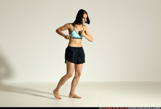 Woman Young Athletic White Fighting with knife Moving poses Casual