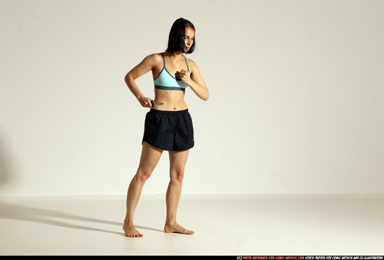 Woman Young Athletic White Fighting with knife Moving poses Casual