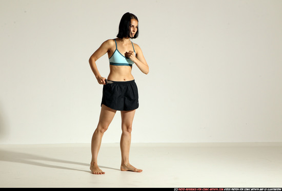 Woman Young Athletic White Fighting with knife Moving poses Casual