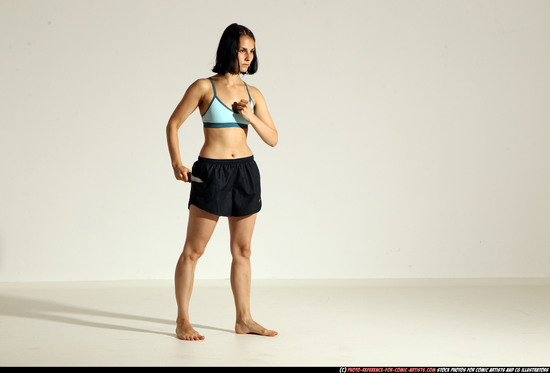 Woman Young Athletic White Fighting with knife Moving poses Casual