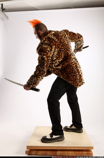 Man Adult Athletic White Fighting with sword Standing poses Coat