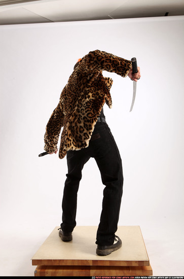 Man Adult Athletic White Fighting with sword Standing poses Coat