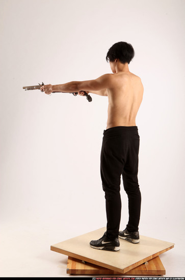 Man Young Athletic Fighting with gun Standing poses Pants Asian