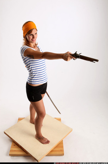 Woman Adult Athletic White Fighting with gun Standing poses Army