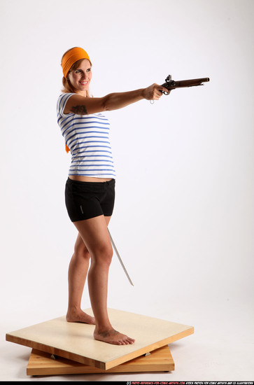 Woman Adult Athletic White Fighting with gun Standing poses Army