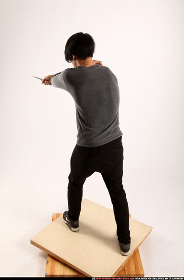 Man Young Athletic Fighting with knife Standing poses Casual Asian