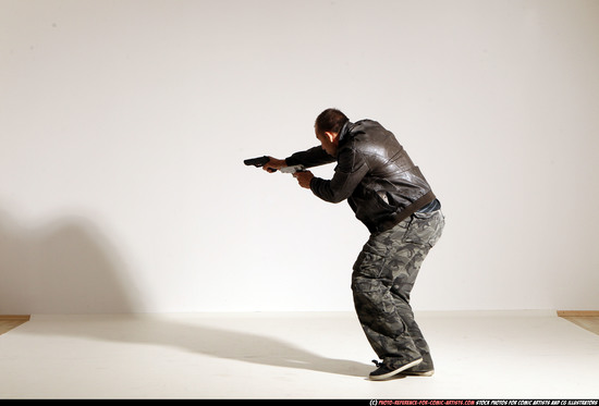 Man Adult Athletic White Fighting with gun Moving poses Jacket