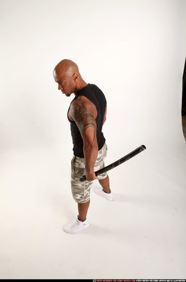 Man Adult Athletic Black Fighting with sword Standing poses Army