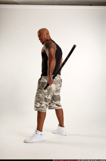 Man Adult Athletic Black Fighting with sword Standing poses Army