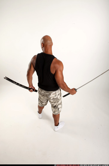 Man Adult Athletic Black Fighting with sword Standing poses Army