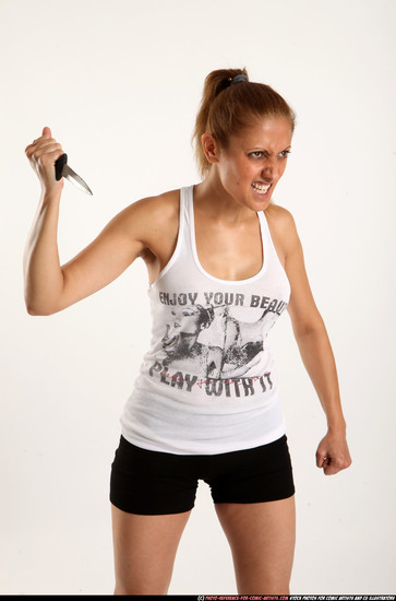 Woman Adult Athletic White Fighting with knife Standing poses Casual