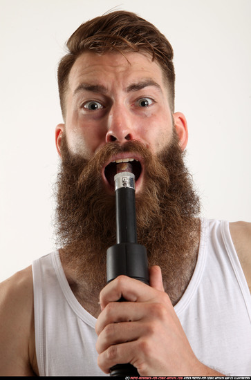 Man Adult Athletic White Standing poses Casual Fighting with shotgun