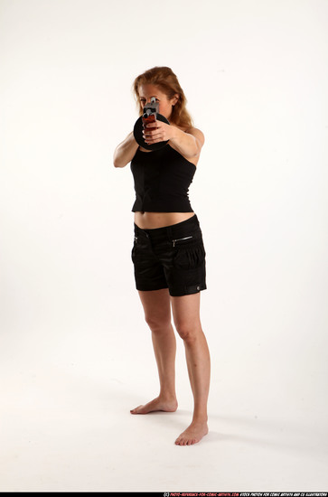 Woman Adult Athletic White Fighting with submachine gun Standing poses Casual