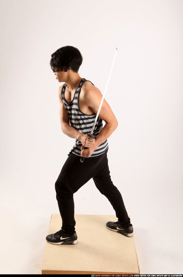 Man Young Athletic Fighting with sword Standing poses Casual Asian