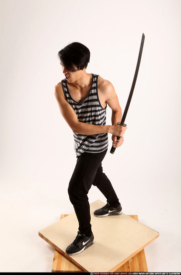 Man Young Athletic Fighting with sword Standing poses Casual Asian