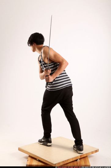 Man Young Athletic Fighting with sword Standing poses Casual Asian