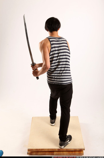 Man Young Athletic Fighting with sword Standing poses Casual Asian