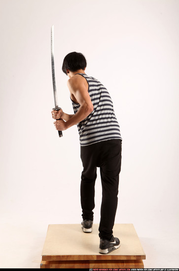 Man Young Athletic Fighting with sword Standing poses Casual Asian