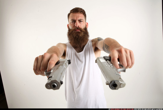 Man Adult Athletic White Fighting with gun Standing poses Casual