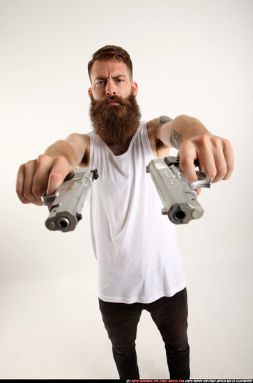 Man Adult Athletic White Fighting with gun Standing poses Casual