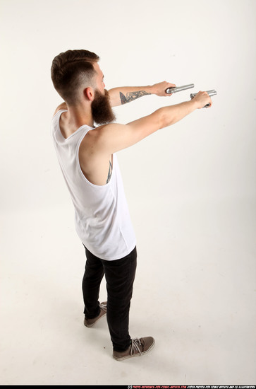 Man Adult Athletic White Fighting with gun Standing poses Casual