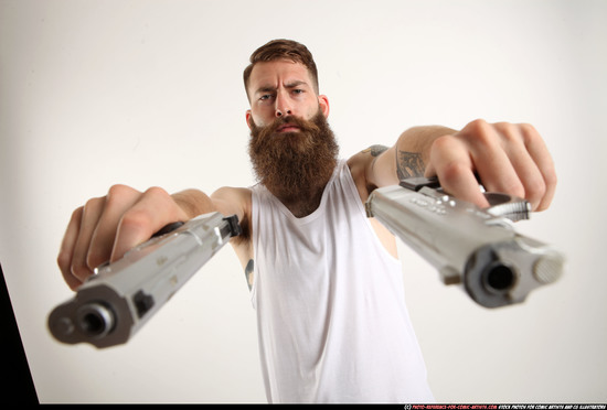 Man Adult Athletic White Fighting with gun Standing poses Casual