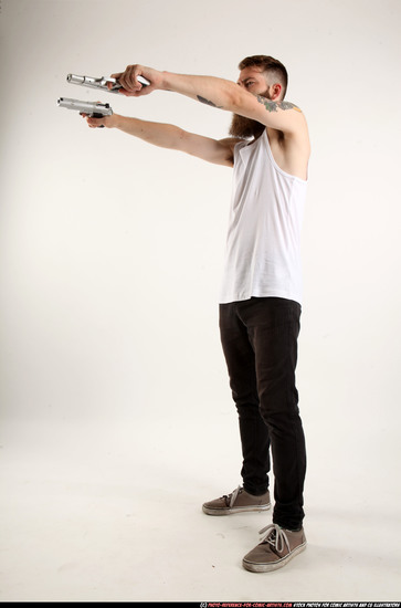 Man Adult Athletic White Fighting with gun Standing poses Casual