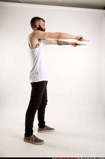 Man Adult Athletic White Fighting with gun Standing poses Casual